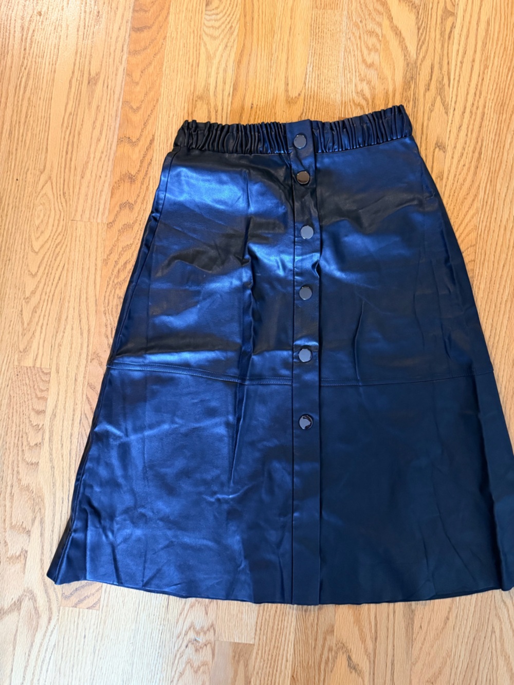 Black Faux Leather Button-Front Women's Skirt